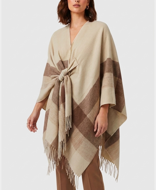 
Plaid Cape w/ Fringe in BEIGE/BROWN view 1