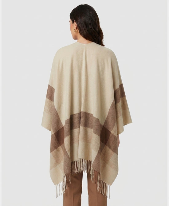 
Plaid Cape w/ Fringe in BEIGE/BROWN view 2