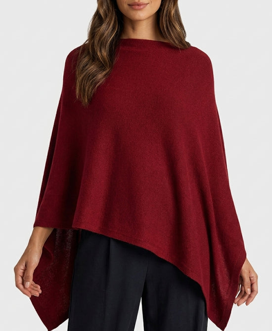 
Knit Poncho in BURGUNDY view 1