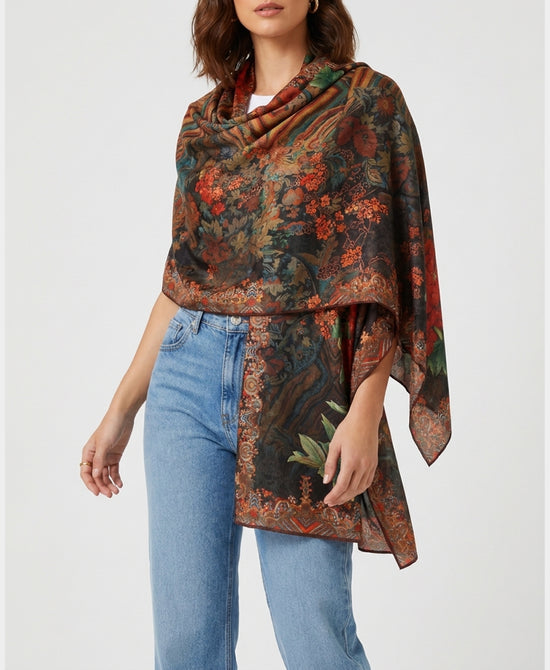 
Floral Print Shawl in BROWN MULTI view 1