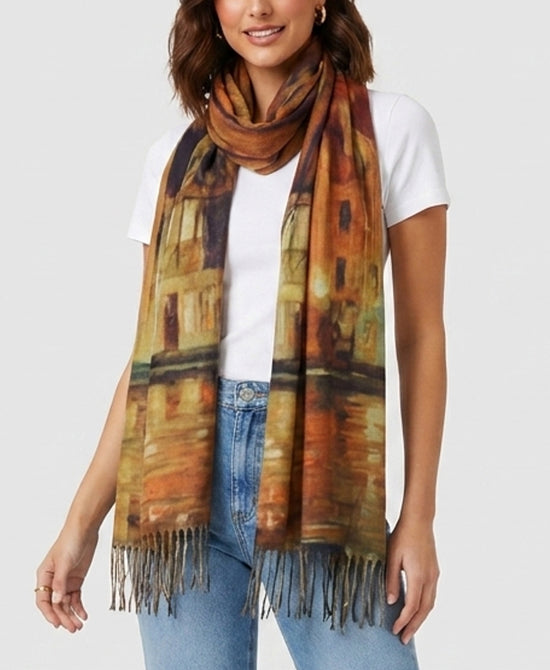 
Art Inspired Shawl w/ Fringe in BROWN MULTI view 1