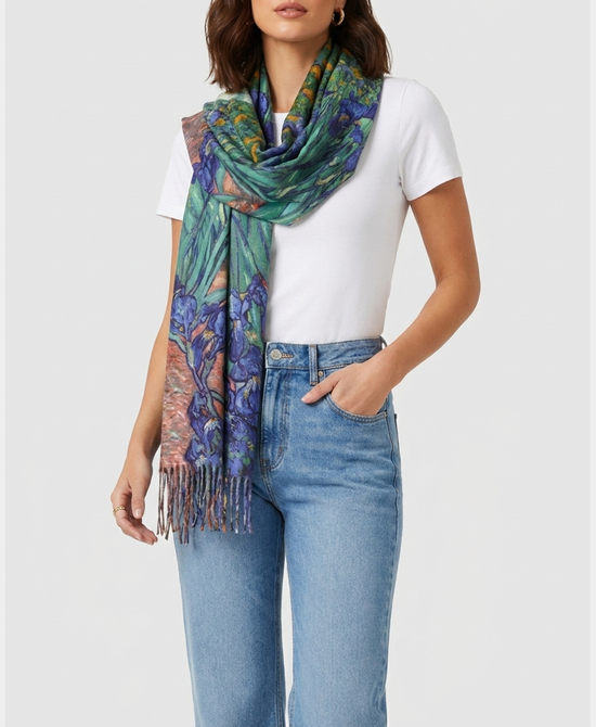 
Art Inspired Shawl w/ Fringe in GREEN MULTI view 1
