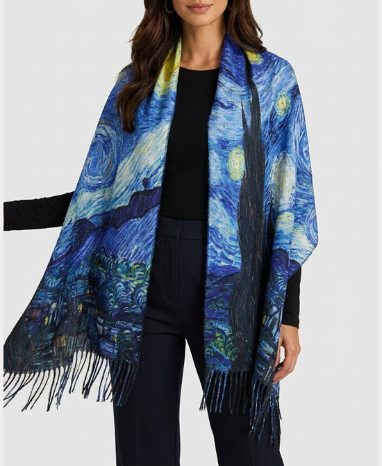 
Art Inspired Shawl w/ Fringe in BLUE MULTI view 1