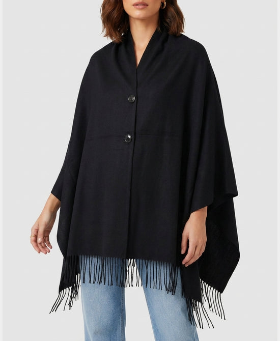 
Jeweled Button Shawl w/ Fringe in BLACK view 1