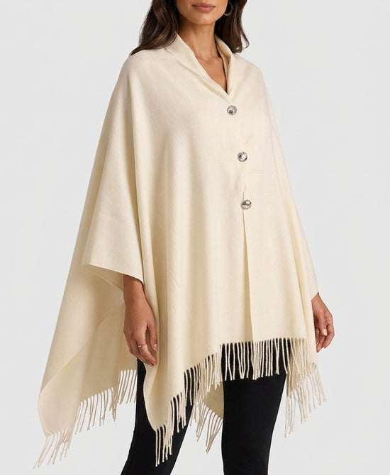 
Jeweled Button Shawl w/ Fringe in IVORY view 1