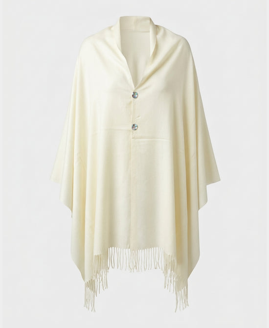 
Jeweled Button Shawl w/ Fringe in IVORY view 2