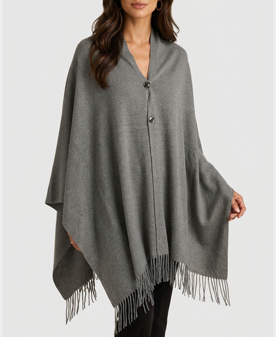 
Jeweled Button Shawl w/ Fringe in GREY view 1