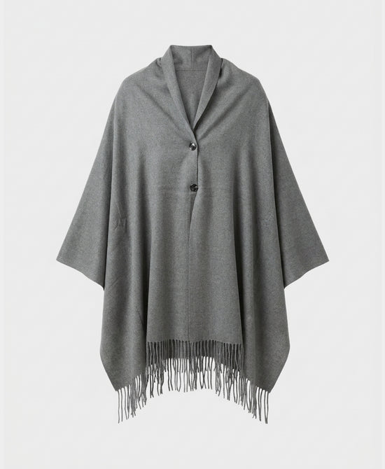 
Jeweled Button Shawl w/ Fringe in GREY view 2