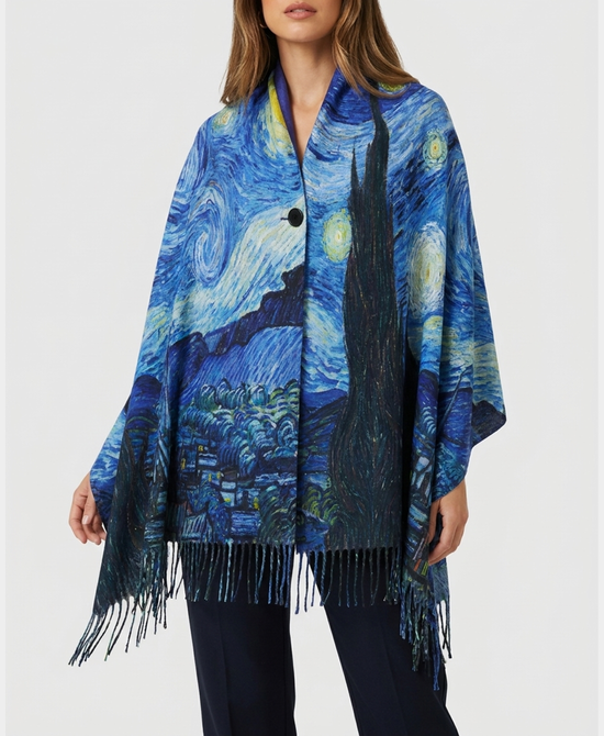 
Art Inspired Shawl w/ Fringe in BLUE MULTI view 1