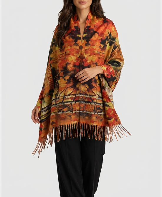 
Art Inspired Shawl w/ Fringe in RED MULTI view 1
