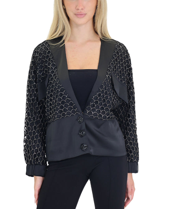 Cardigan w/ Cut-Out Metallic Detail view 