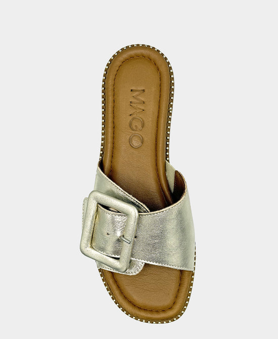 
Leather Buckle Sandal in METALLIC GOLD view 2
