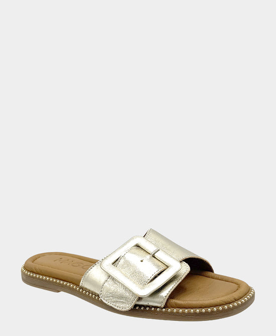 
Leather Buckle Sandal in METALLIC GOLD view 1