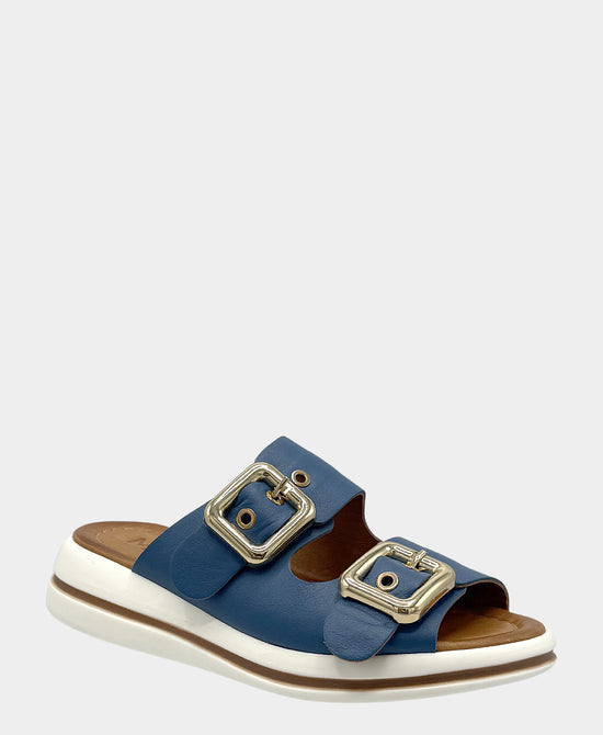 
Leather Double Buckle Platform Sandal in BLUE view 1
