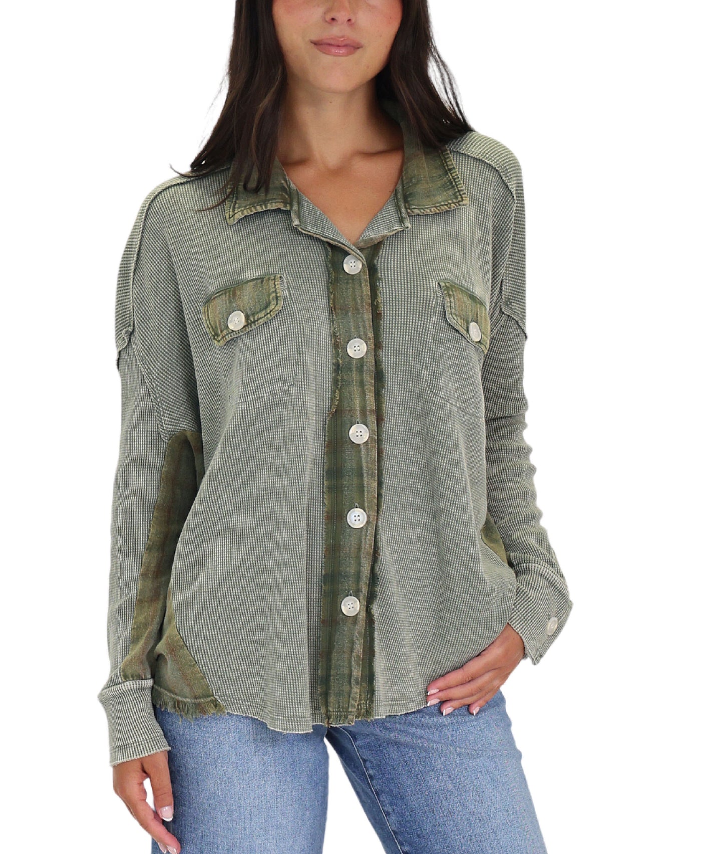 Plaid Trim Shacket view 1