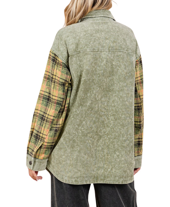 Mineral Wash Corduroy & Plaid Shacket view 