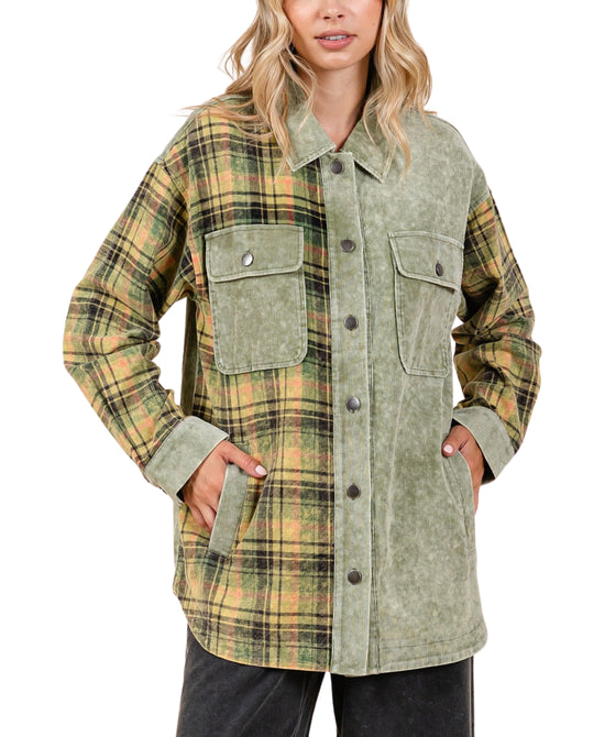 Mineral Wash Corduroy & Plaid Shacket view 