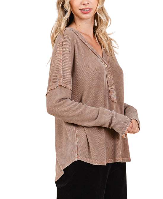 Mineral Wash Henley Top view 