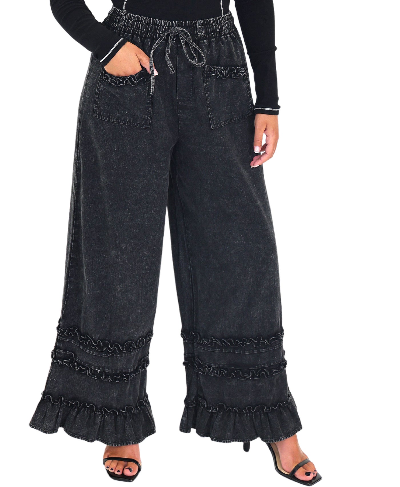 Ruffle Denim Pants view 1