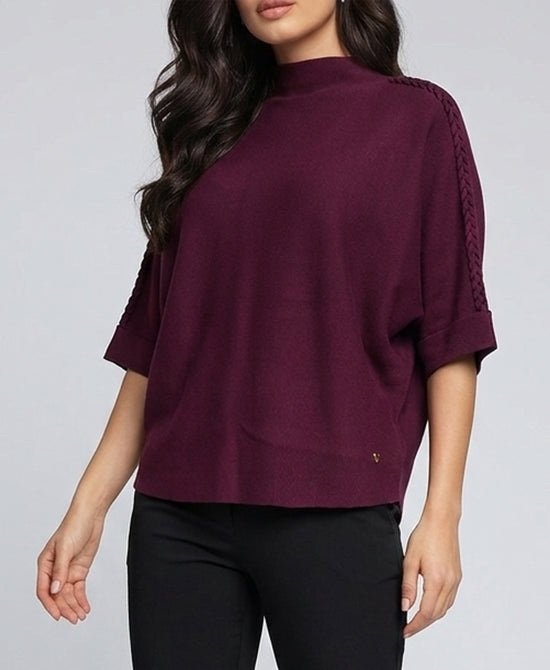 
Sweater w/ Braided Sleeve in BURGUNDY view 1