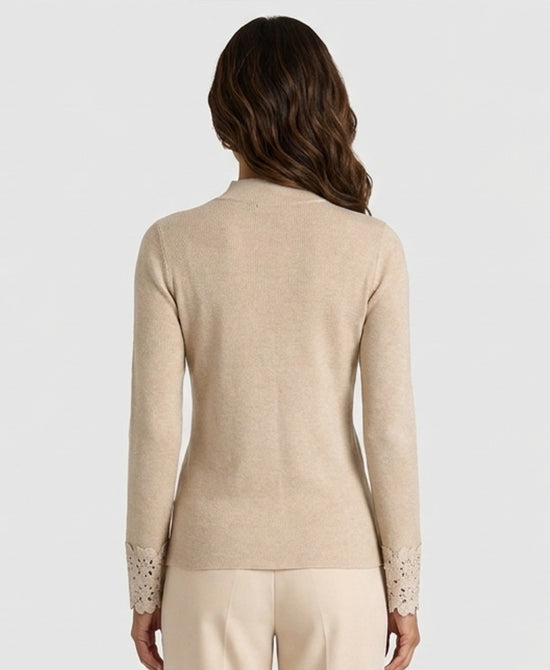 
Knit Top w/ Lace Sleeve Detail in BEIGE view 2
