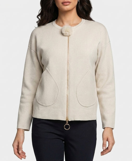 
Sweater Jacket w/ Fur Pom in IVORY view 1