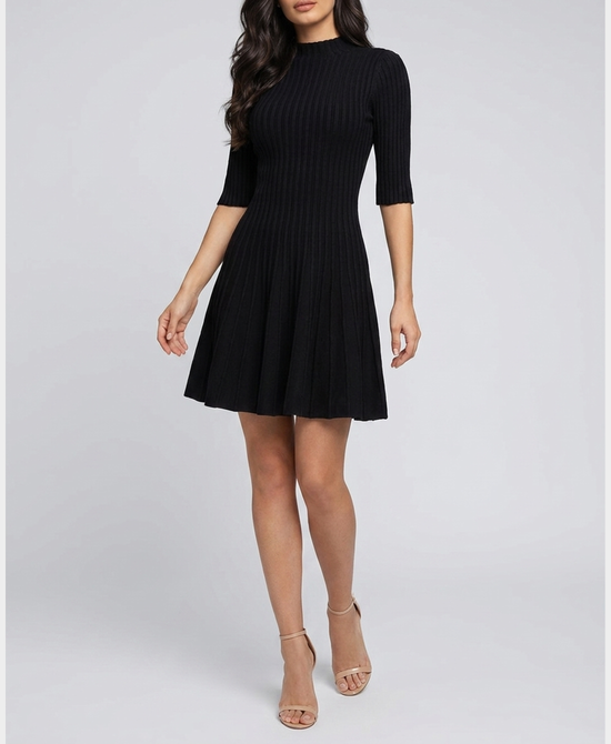 
Knit Ribbed Sweater Dress in BLACK view 1