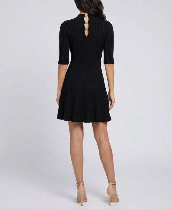 
Knit Ribbed Sweater Dress in BLACK view 2