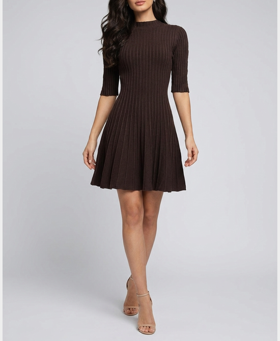 
Knit Ribbed Sweater Dress in BROWN view 1