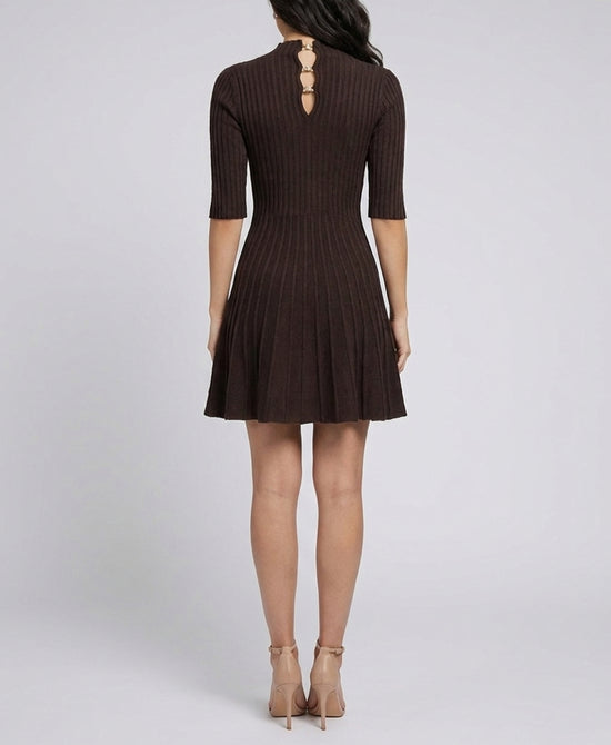 
Knit Ribbed Sweater Dress in BROWN view 2