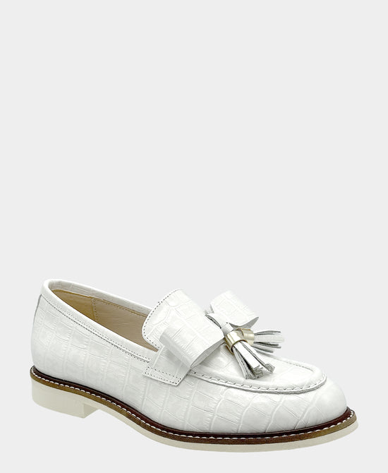 
Leather Croc Print Loafer in WHITE view 1