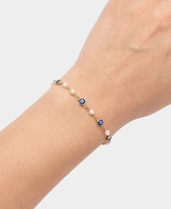 
Evil Eye & Pearl Bracelet in BLUE/GOLD view 1