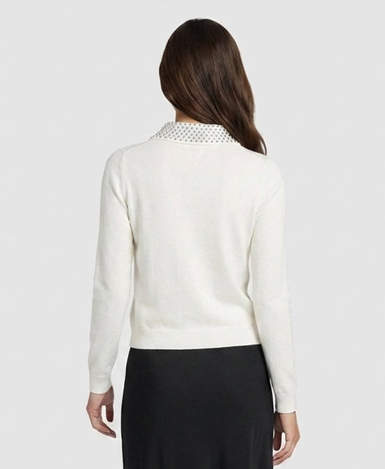 
Polo Knit Top w/ Studded Collar in WHITE view 2