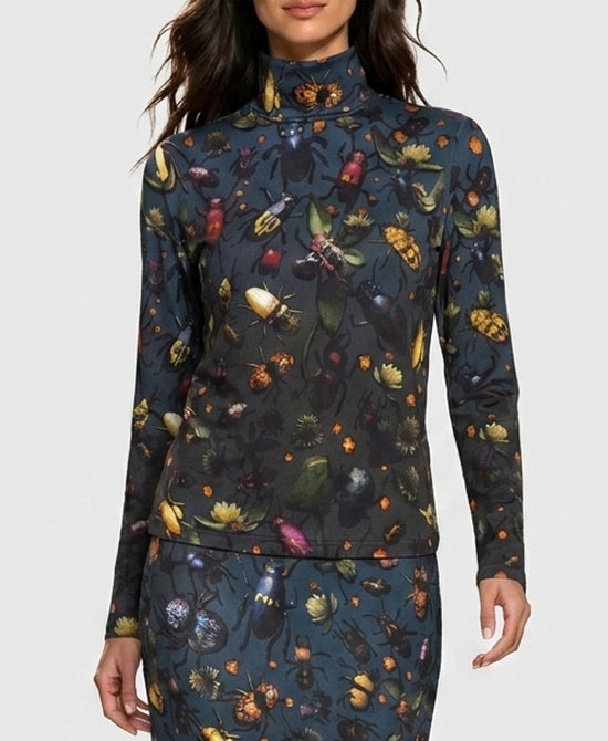 
Beetle & Floral Print Turtleneck in TEAL MULTI view 1