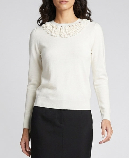 
Knit Crewneck w/ Loops & Jewels in IVORY view 1