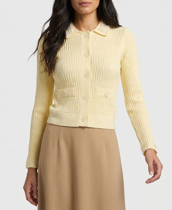 
Knit Cardigan w/ Pearls in IVORY view 1