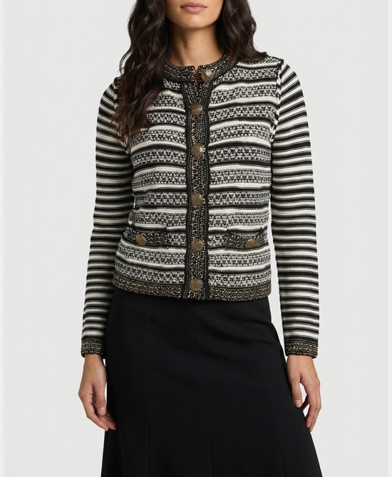 
Striped Knit Cardigan in BLACK/WHITE view 1