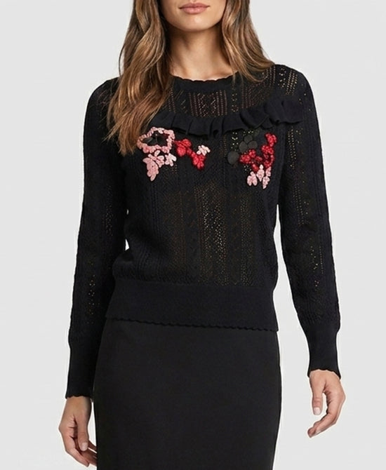 
Pointelle Knit Crewneck w/ Ribbons in BLACK view 1