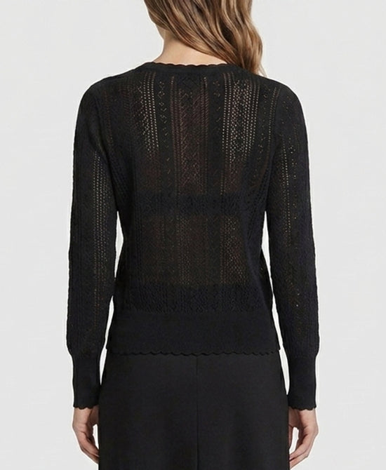 
Pointelle Knit Crewneck w/ Ribbons in BLACK view 2