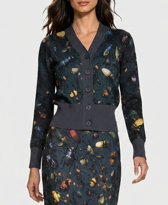 
Beetle & Floral Knit Cardigan in TEAL MULTI view 1