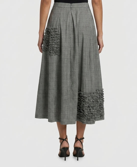
Plaid Maxi Skirt w/ Ruffles in BLACK/WHITE view 2