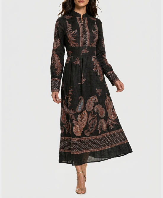 
Paisley Print Maxi Dress in BLACK/RUST view 1