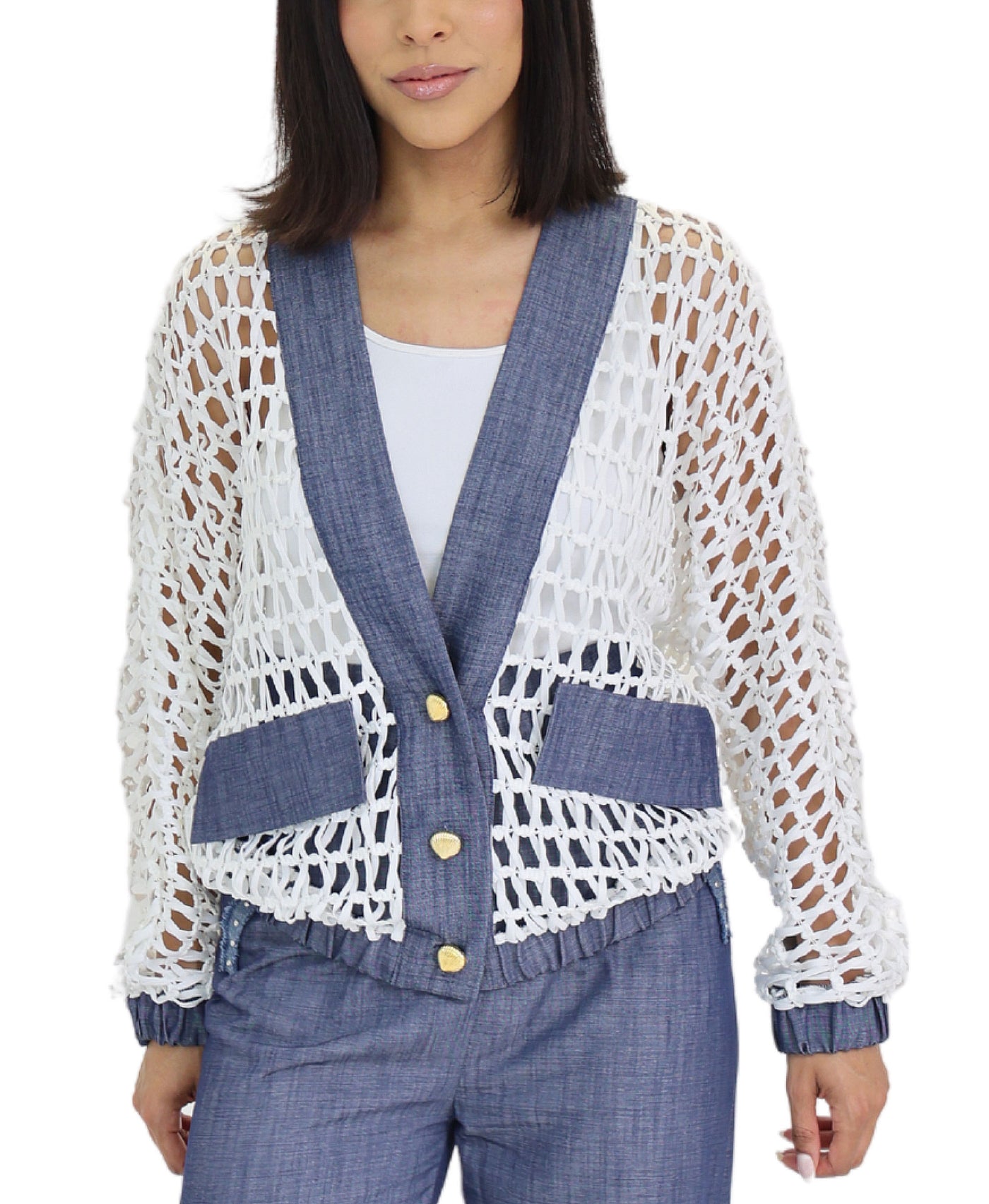 Netted Jacket w/ Denim Trim view 1