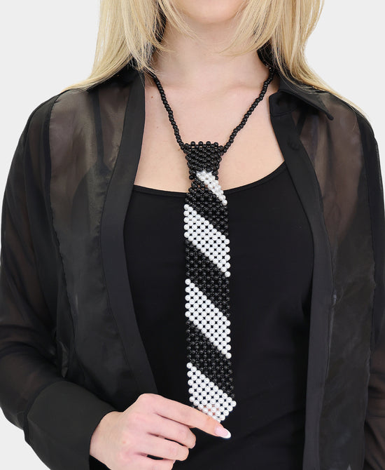 Beaded Tie Necklace & Stud Earrings Set view 1