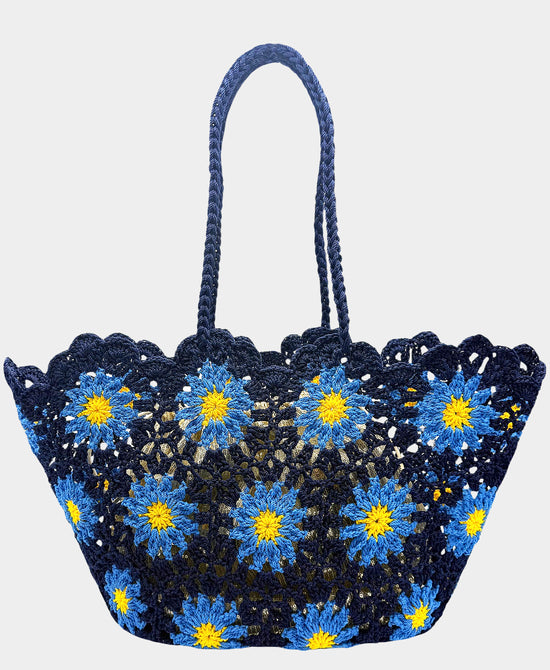
Floral Crochet Tote Bag in BLUE/YELLOW view 1