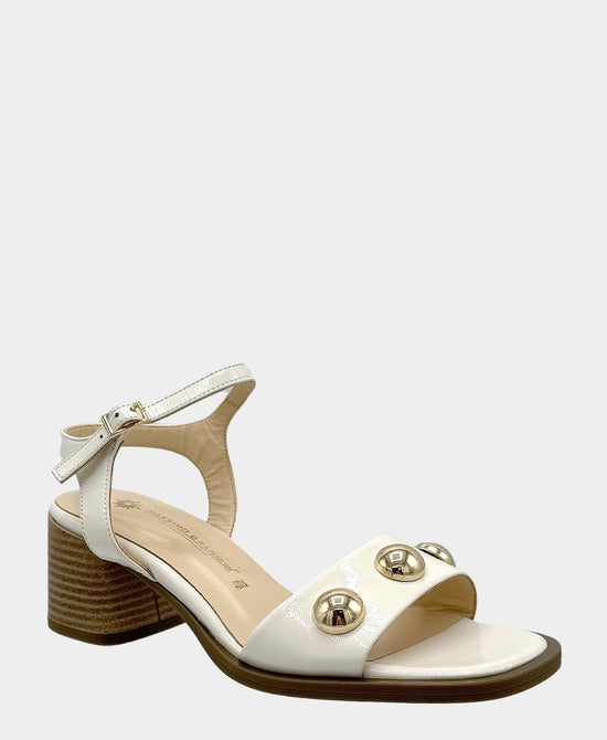 
Leather Studded Heeled Sandal in IVORY view 1