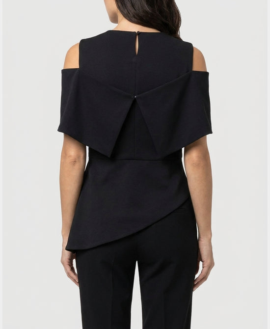 
Asymmetrical Cold Shoulder Blouse w/ Jewels in BLACK view 2
