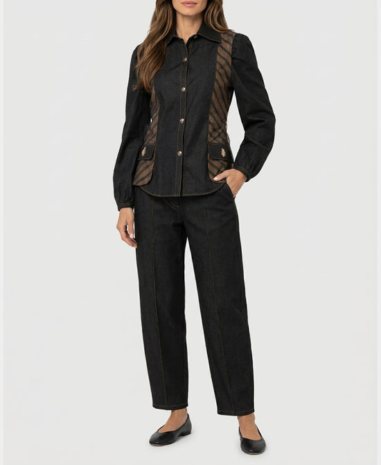 
Denim Top w/ Stripe Detail & Pant - 2 Pc Set in BLACK MULTI view 1