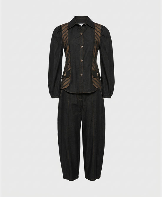 
Denim Top w/ Stripe Detail & Pant - 2 Pc Set in BLACK MULTI view 2