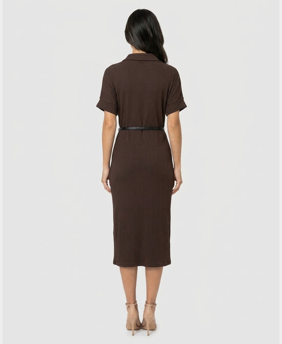 
Knit Ribbed Midi Dress in BROWN view 2